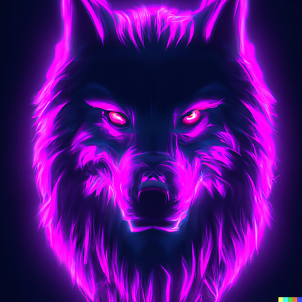 a wolf with fur made of neon light, digital art - version 1